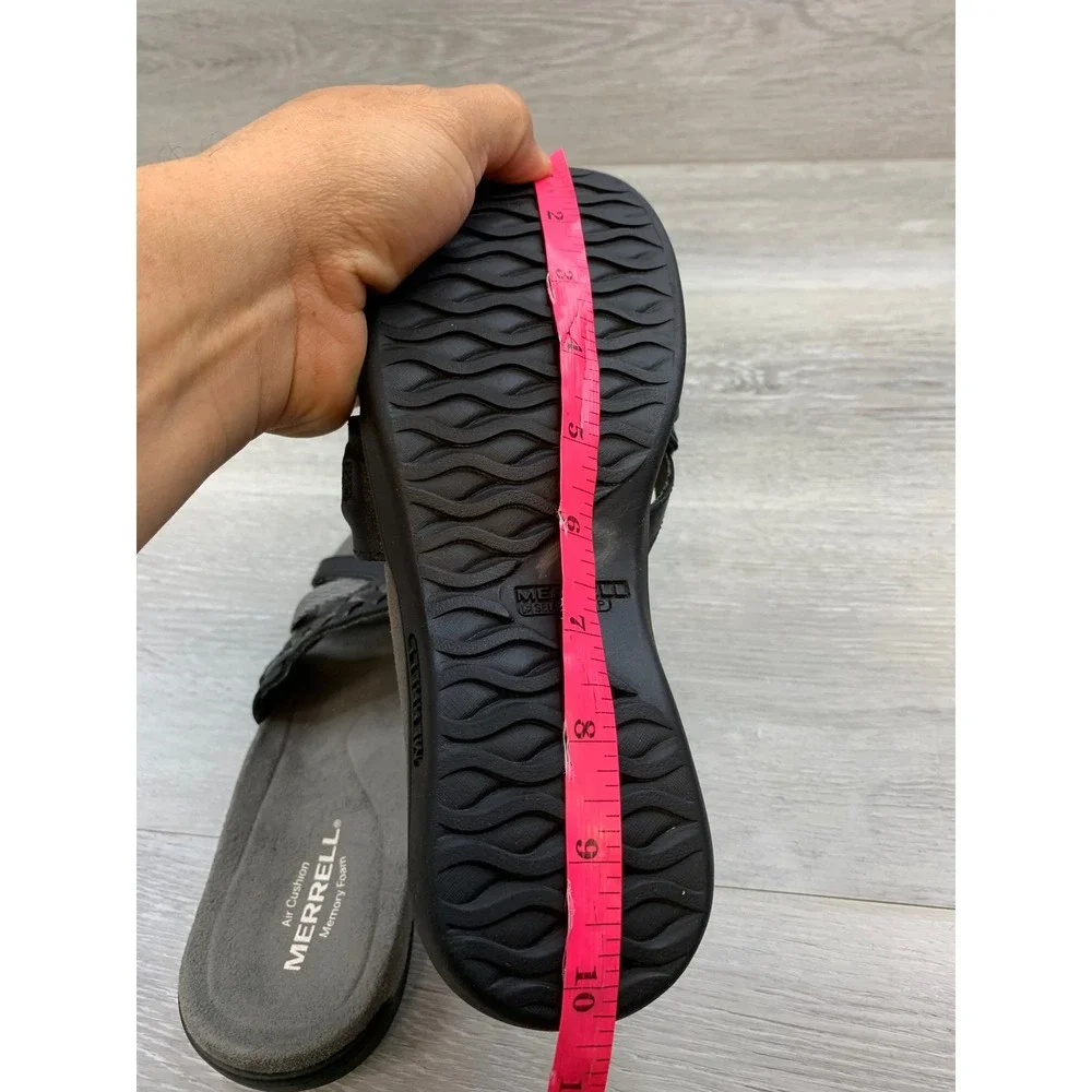 Merrell Women's Black Grey Woven Strap Slide Sandals Memory Foam 7 Shoes